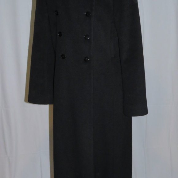 AGNES B. Black Brushed Flannel Lambswool Angora Blend Double Breasted Overcoat 3 - Picture 6 of 10